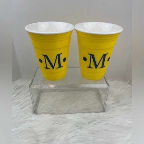 NEW Monogrammed Letter “M” Set of 2 Yellow Hard Plastic Cups - Picture 1 of 7